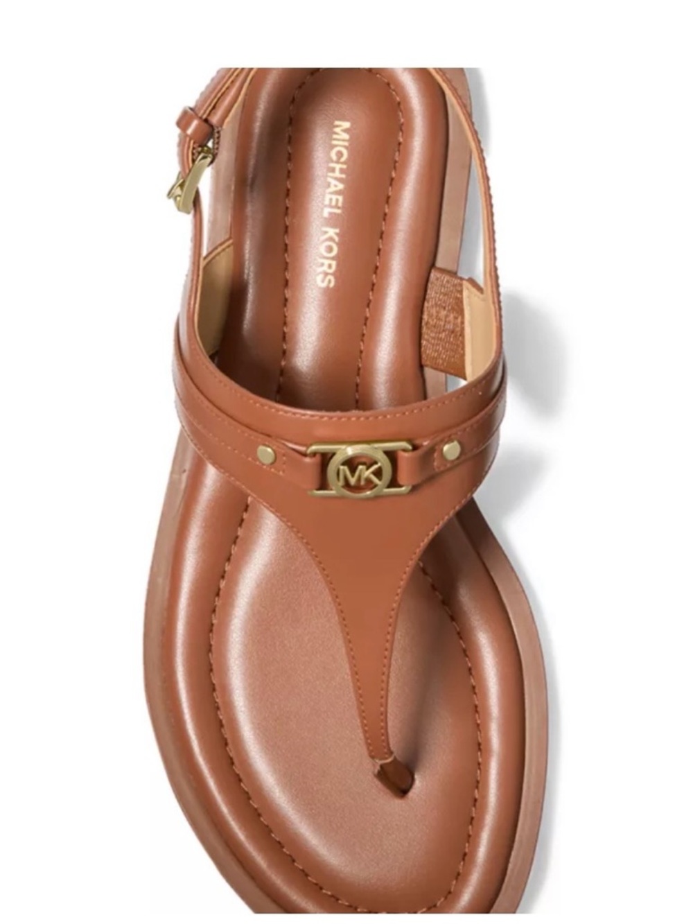 Michael Kors Tan Leather Thong Sandals with Gold Buckle - Picture 3 of 3